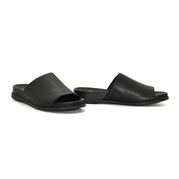 A7 NWOB EILEEN FISHER Black Mask Tumbled Leather Platform Slide Sandals Size 6 - Picture 1 of 5